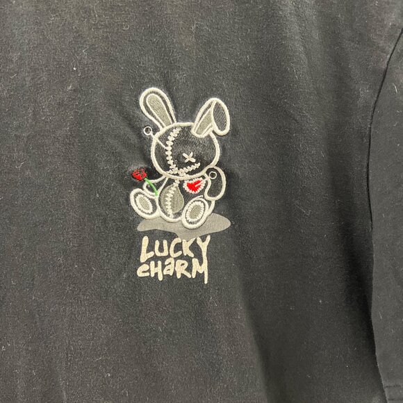 Lucky Charm Black Graphic Short-Sleeve T-Shirt With Red Accents & Bunny Embroide - Picture 2 of 5
